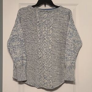 Chaps Women's Petite L Blue & White Cable Knit Sweater